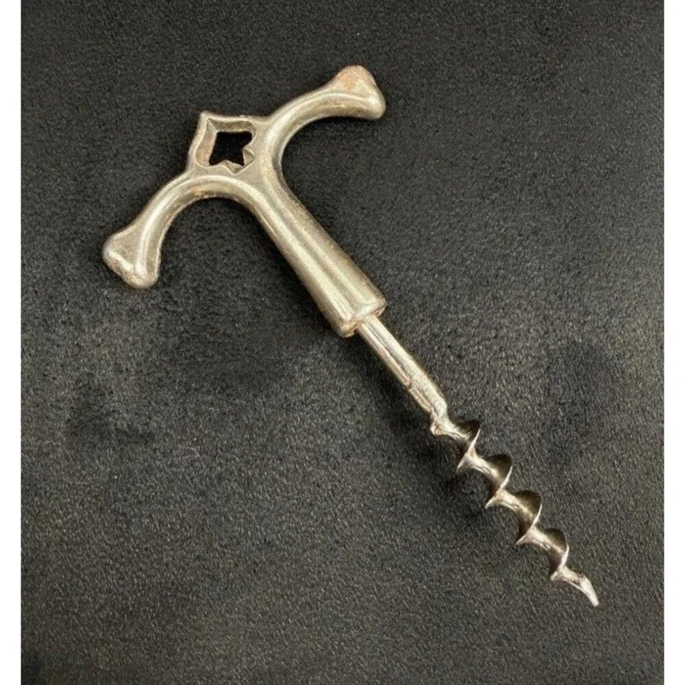 Antique Victorian Era Spade Playing Card 3-Finger Pull Corkscrew 4.5”